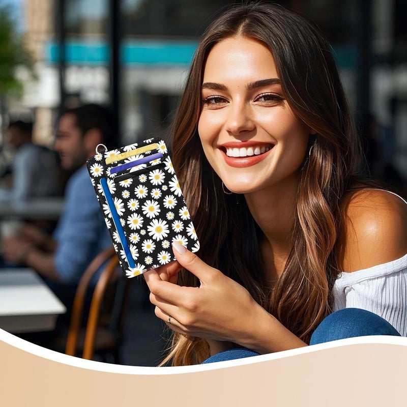 METALPHA Credit Card Holder Slim Wallet, Small Wallets Woman RFID Wallet Women, Front Pocket Cute Funny Mini Thin ID Card holders (black daisy) - Image 3
